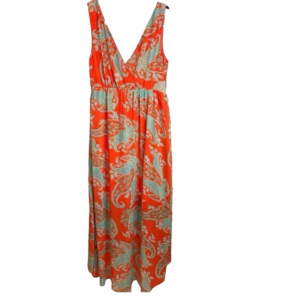 Kut‎ From The Cloth Orange Paisley Sleeveless V Neck Maxi Dress Summer Boho SM